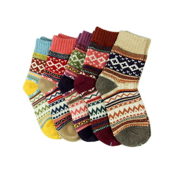 Aunavey 5 Pack Womens Vintage Wool Socks Winter Soft Warm Thick Cold Knit Crew Socks