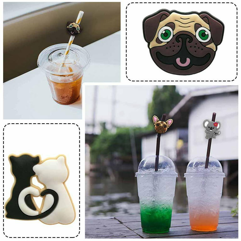 14Pcs 0.24-0.31inch/6-8mm Diameter Cute Silicone Straw Covers Cap,RENUIS  Halloween Straw Toppers for Tumblers,Reusable Drinking Straw Tips Lids,Soft