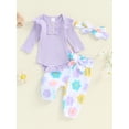 thumbnail image 2 of Nygoyerh Newborn Girls Outfit Long Sleeve Ribbed Romper + Floral Pants + Headband 3PCS Set Fall Cute Infant Clothing for 3M 6M 12M 18M, 2 of 7