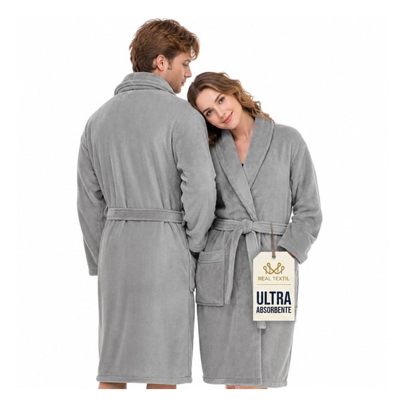 Bata de Baño Suave, Absorbente y de Secado Rápido, Unisex Real Textil (Gris, Unitalla)