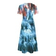 thumbnail image 5 of Penkiiy Women's Round Neck Short Sleeved Mid Calf Double Pocket Tie Dyed Printed Dress Short Sleeved Round Neck Dress 2XL Blue, 5 of 5