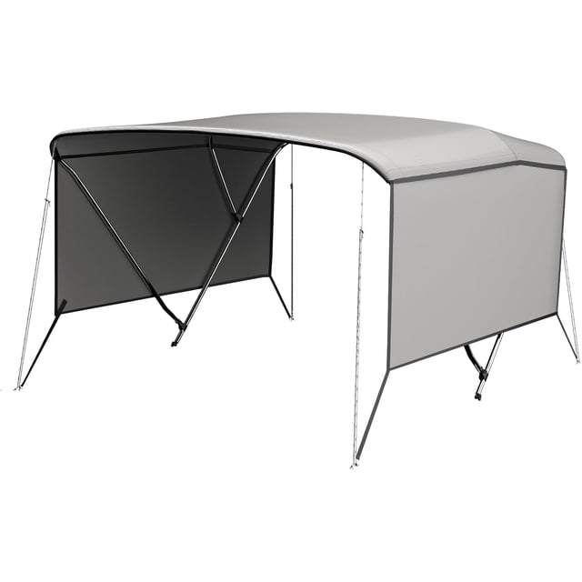 3 Bow Bimini Top for Boats – Marine Grade Canvas Sun Shade, Mesh Sidewalls, 2 Removable Curtains, 4 Windproof Ropes, 2 Straps, 2 Adjustable Rear Support Poles, 1" Aluminum Frame, Zippered