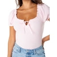thumbnail image 4 of Celebrity Pink Women's Square Neck Ruffle Trim Puff Sleeve Bodysuit, Sizes XS-XXXL, 4 of 7