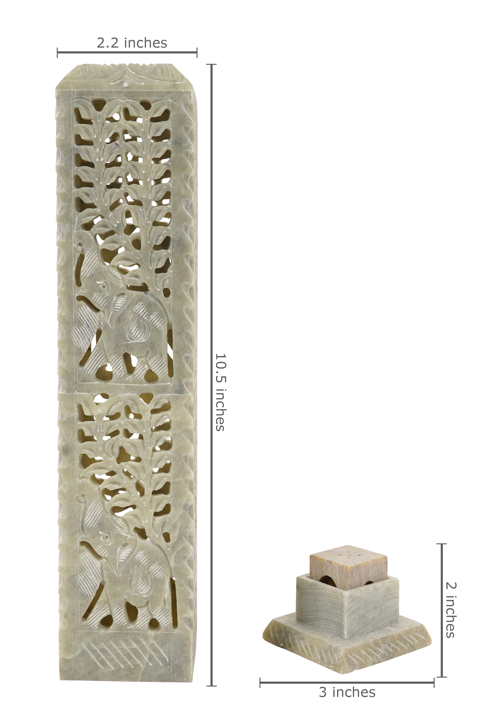 IBA Indianbeautifulart Handmade Stone Incense Stick Burner | Candle Stick Holder | Tea Light Burner , Perfect Elephant Carving for Gifting- Decorative Home and Kitchen Decor (10.5x 2.2 Inches)