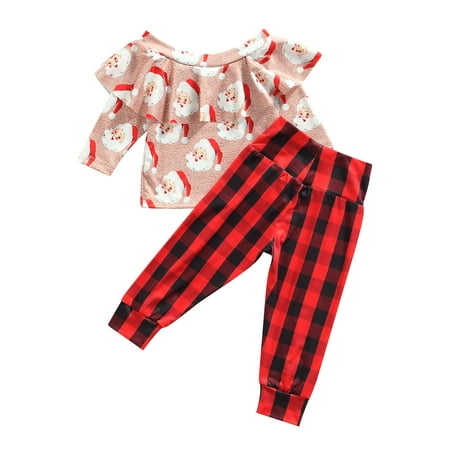 

Musuos Baby Girl’s Santa Claus Long Sleeve Tops and Plaid Long Pants Suit
