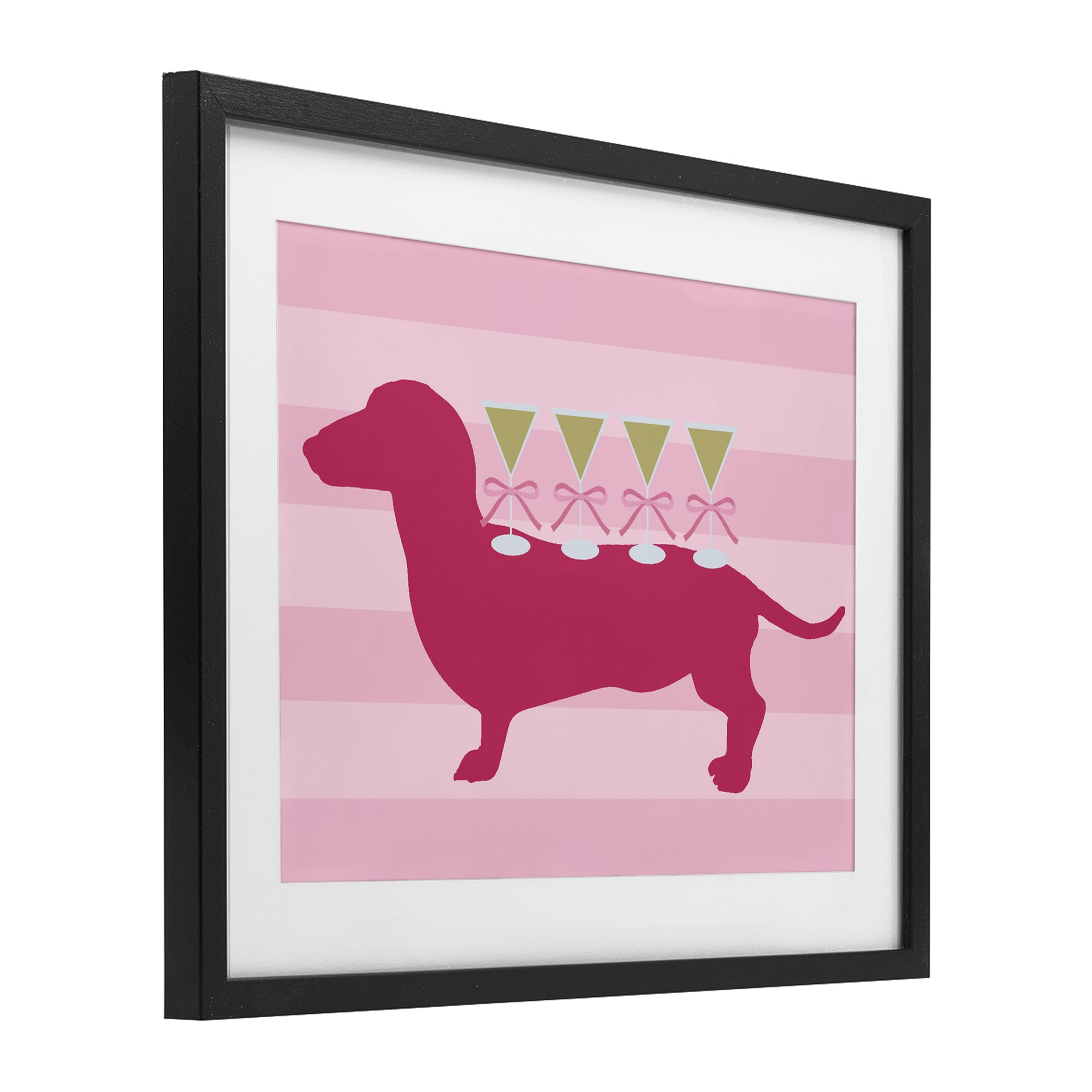 Stupell Industries Pink Dachshund With Martinis Black Framed Print Under Glass, design by Lil' Rue