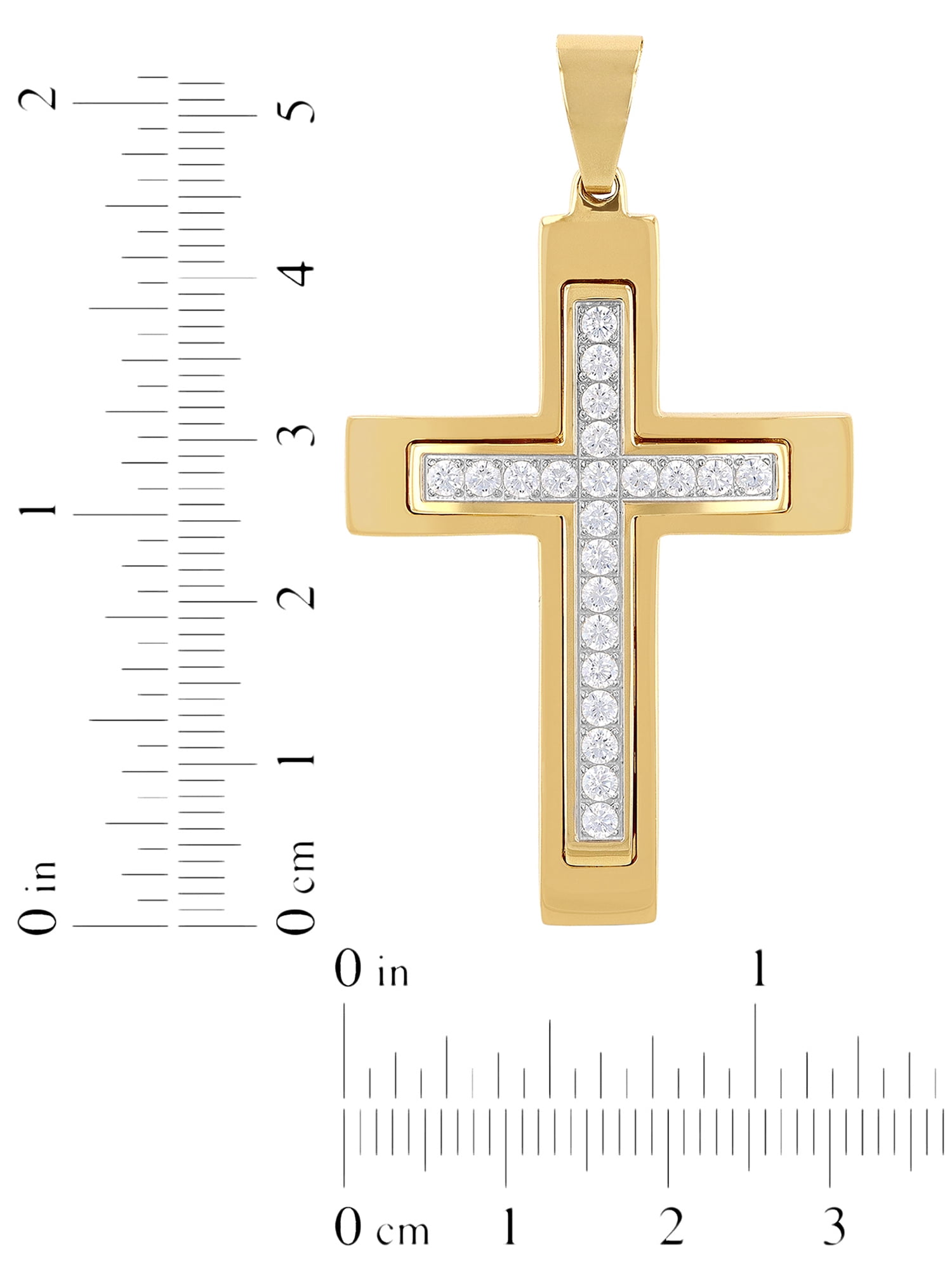 Men's Gold-Tone Stainless Steel Cubic Zirconia Cross Pendant 24" Necklace
