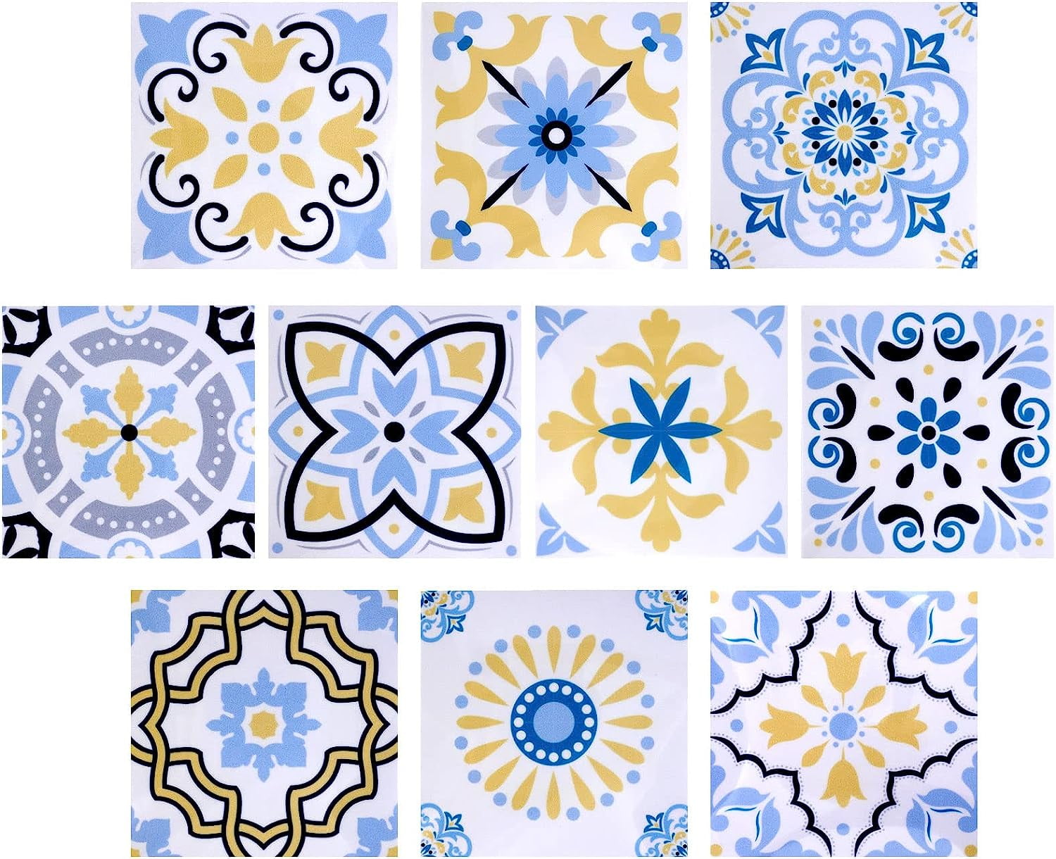 10pcs Mandala Style Tile Stickers Peel and Stick Tile Decals for Wall