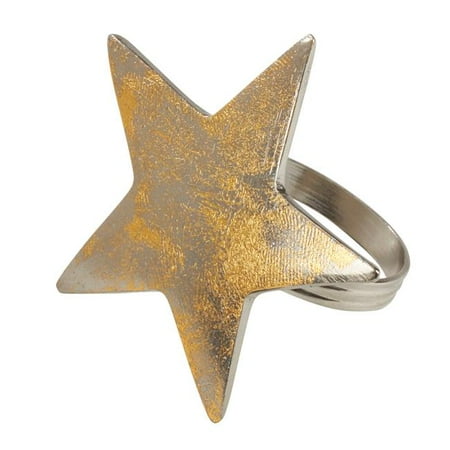 

SARO NR182.GL Dinner Napkin Ring with Gold Texture Star Top - Set of 4