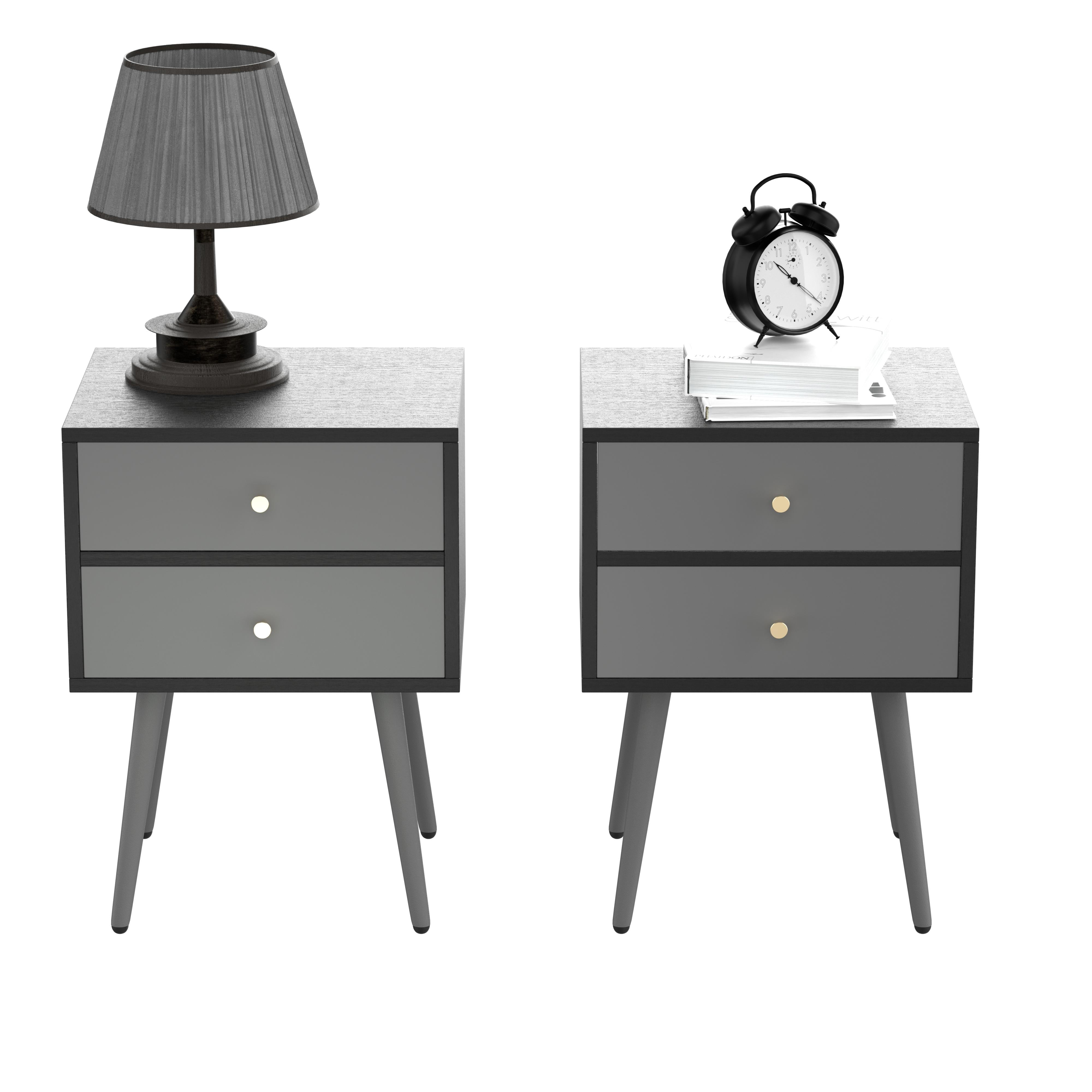 Sesslife Night Stand Set of 2, Solid Steel Legs Furniture Bedside Table