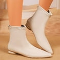 thumbnail image 4 of Dasayo Wide Calf Woman Boots White Ankle Dress Flat Pointed Toe Faux Leather Boots Womans Shoes 42, 4 of 9