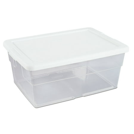 Sterilite 16448012 16 Quart/15 Liter Storage Box, White Lid with Clear Base, 12-Pack