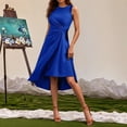 thumbnail image 4 of Vestido sin mangas con cintura fruncida y corte en A para mujer - Dobladillo asimétrico, vestido midi de cóctel para verano, 4 of 7