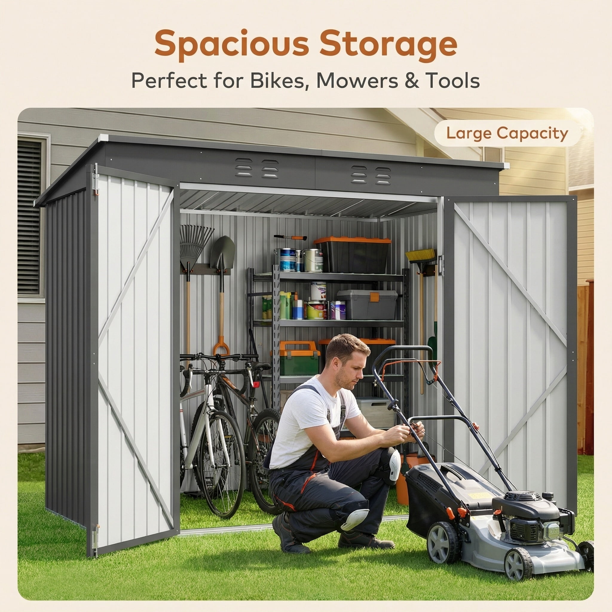 Lofka 6 x 4 FT Metal Outdoor Storage Shed, Double Lockable Doors Tool Shed for Patio Lawn Backyard Gray
