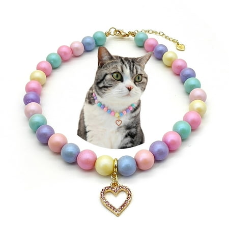 Purrpal Adjustable Macaron Color Pet Necklace Collar for Kitten  Cat & Small dogs  Stylish Charm Pet Jewelry  Easy DIY Charms  Colorful Accessories  18K Gold Plated Necklace (Medium) C43