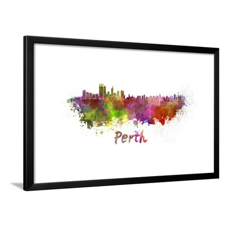  Perth  Skyline in Watercolor Framed  Print Wall Art  By 
