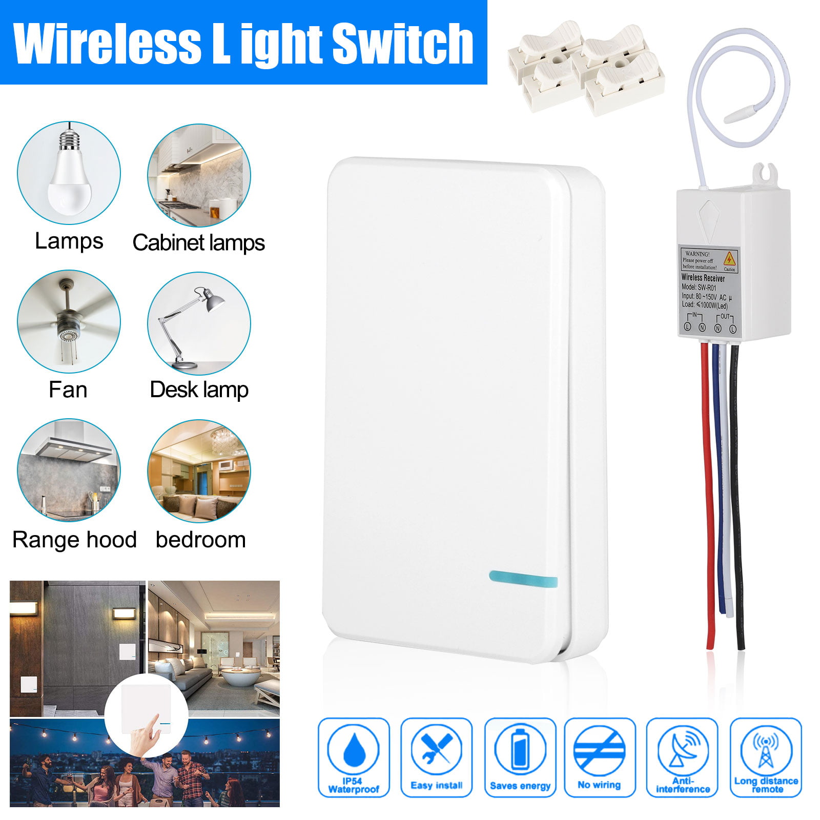 Wireless Light Switch And Receiver Kit Wall Switch Remote Control Lighting Fixture For Ceiling Lights Fans Lamps No In Wall Wiring Required 400m 1312ft Rf Range Programmable Walmart Com Walmart Com