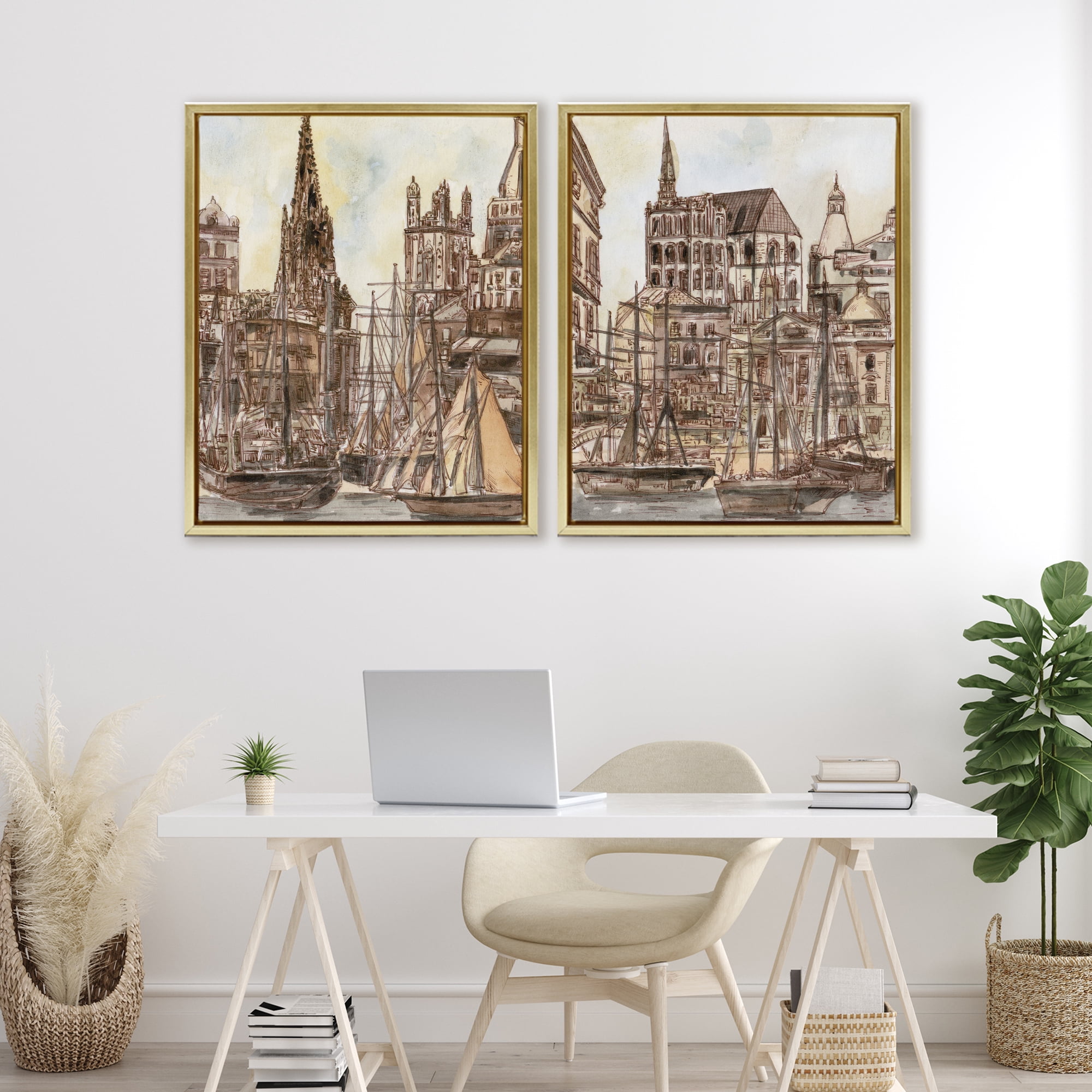 Stupell Industries Salted Remnants Pier 2 Piece Gold Framed Floater Canvas Set, design by Melissa Wang