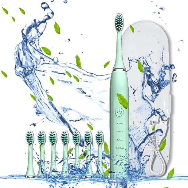 Fiudx Artículos en oferta con ofertas flash Cepillo de dientes, cepillo de dientes con 8 cabezales de cepillo, con caja para cepillo de dientes, 5 modos de limpieza, cepillo de dientes inteligente co