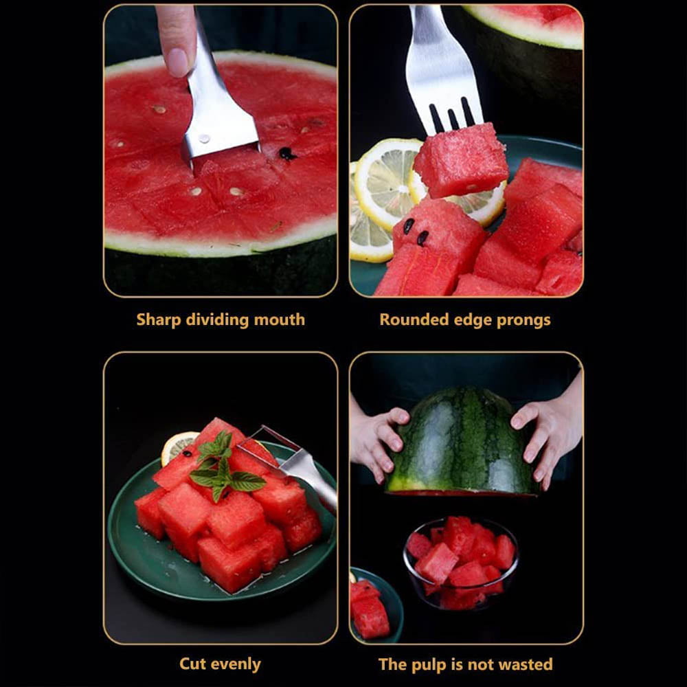 Watermelon Slicer Cutter, 2-in-1 Watermelon Fork Slicer Cutter, Stainless  Steel Fruit Cutter for Home Party Camping Cool Summer Kitchen Gadgets (B)