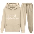 thumbnail image 5 of Piuwrlz Hood Sweatsuits Sets 2pcs Kid Girls Fleece Jogger Set Plush Hoodies and Sweatpants Beige Size 8-9Years, 5 of 6