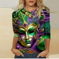thumbnail image 2 of JGNGSHN 3/4 Sleeve Tops forWomen Mardi Gras Shirts Comfy Crew Neck Blouses Carnival Themed Party Tees, 2 of 5