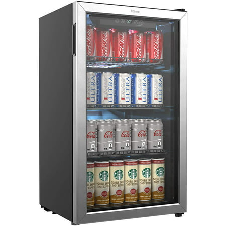 hOmeLabs Beverage Refrigerator and Cooler - 120 Can Mini Fridge with Glass Door for Soda Beer or Wine - Small Drink Dispenser Machine for Office or Bar with Adjustable Removable