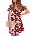 thumbnail image 4 of Summer Savings Clearance!GaThRRgYP Dresses for Women,Women's Fashion Summer Print Short-sleeved V-neck Casual Dress Wine L, 4 of 8
