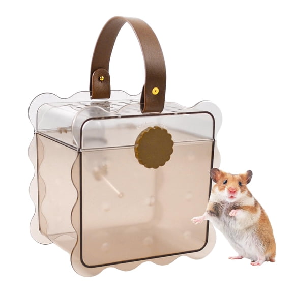 Portable Hamster Carrier Cage,7.87 x 7.87 x 5.51 Inches Dwarf Hamster Carrying Cage with Water Bottle Ventilation Holes Outdoor Hamsters Travel Cages for Mice,Sugar Glider,Gerbils,Rat(Brown)
