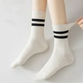thumbnail image 3 of Black and White Striped Cotton Ankle Socks for Women - Breathable Summer Mid-Calf Socks (One Size, 6 Pairs), 3 of 7