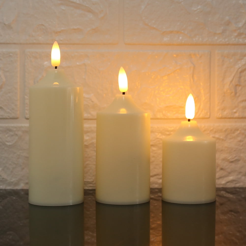 3pcs Flameless Candles Battery Operated Pillar Real Wax Electric LED Candle Sets with Remote Control Cycling 24 Hours Timer, 4" 5" 6" Pack of 3