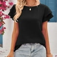 thumbnail image 4 of Scyoekwg Short Sleeve Shirts for Women Summer Round Neck Elegant Shirt Lightweight Casual Trendy Solid Color Shirts Loose Blouses (Black,S), 4 of 5
