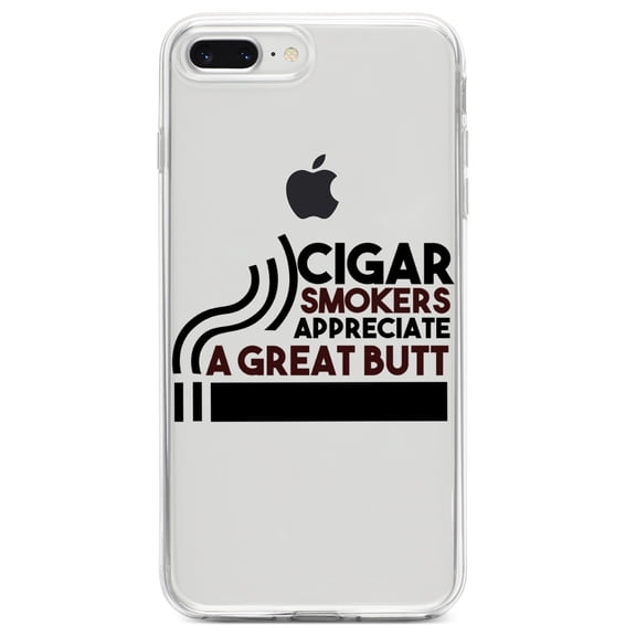 DistinctInk Clear Shockproof Hybrid Case for iPhone 7 PLUS / 8 PLUS (5.5" Screen) TPU Bumper Acrylic Back Tempered Glass Screen Protector - Cigar Smokers Appreciate a Great Butt