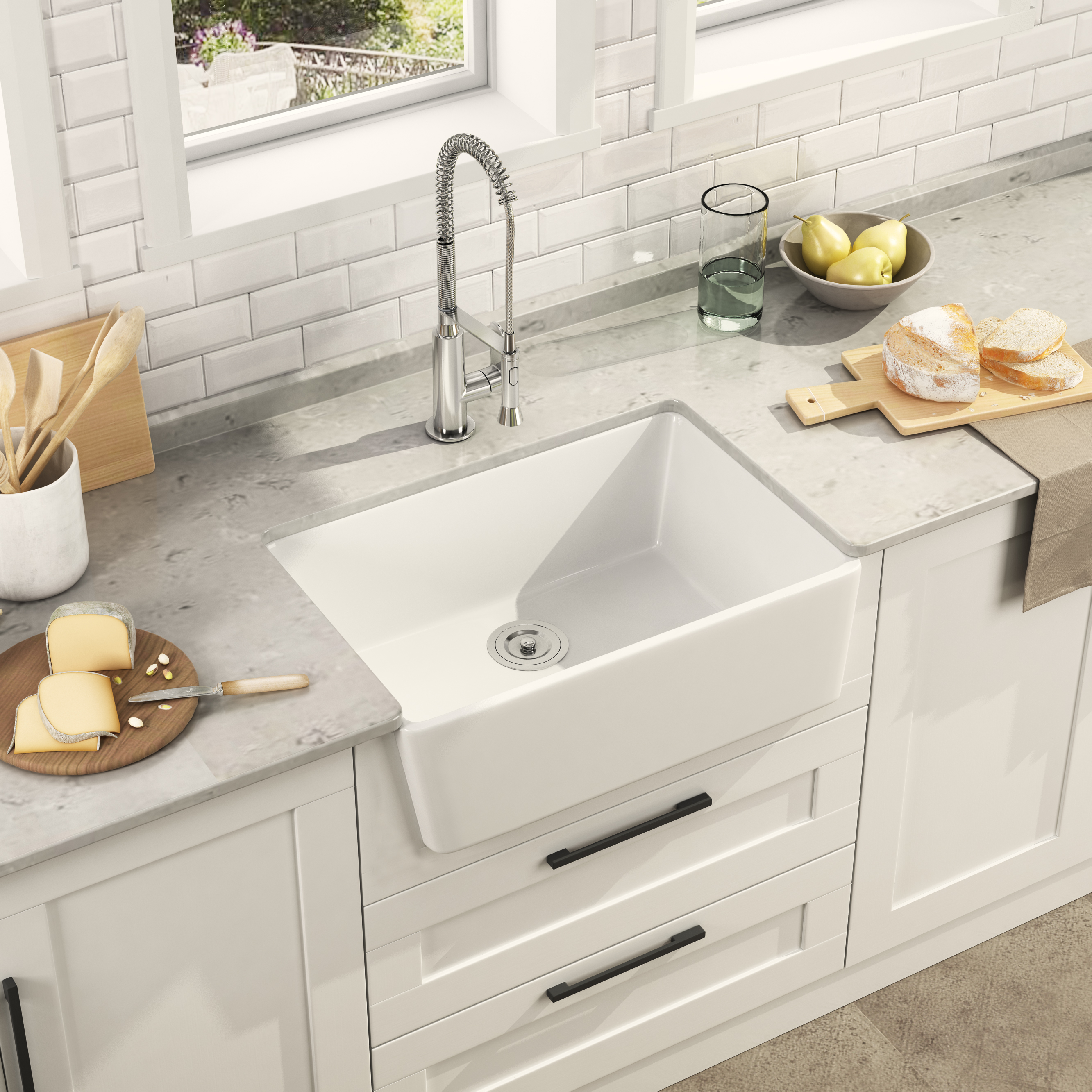 DeerValley DV-1K116 24\u0026quot; L x 16\u0026quot; W Farmhouse Kitchen Sink White Ceramic Small Apron Kitchen Sink ...