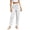 White, variant on Womens Crinkle Textured Elastic Drawstring Waist Straight Leg Pants Casual Loose Fit with Side Pockets Lightweight Solid Color Daily Wear Trousers