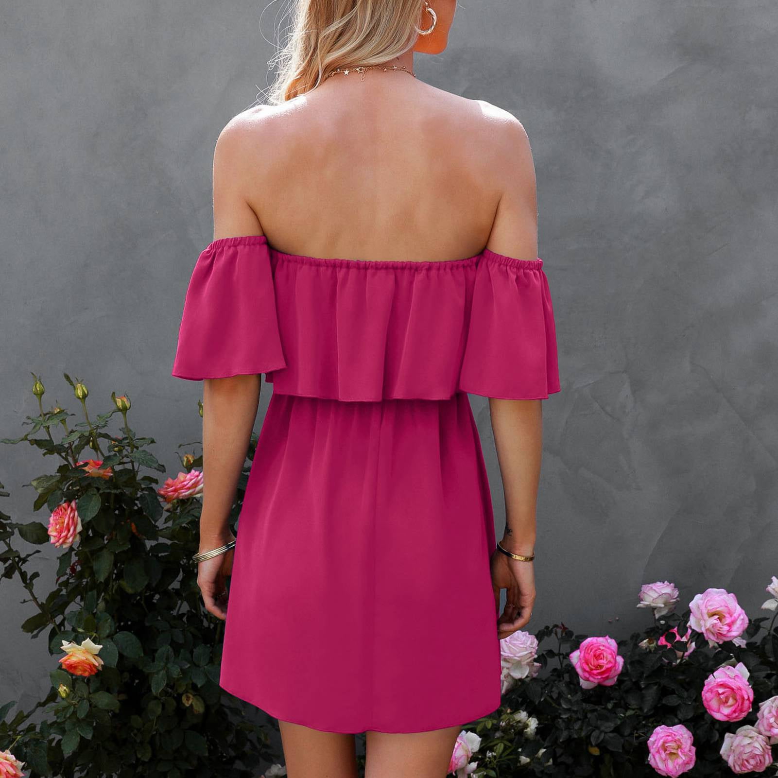pink ruffle top dress