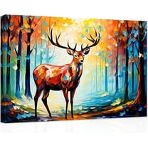 ZHONGYUTONG Abstract Forest Animal Canvas Wall Art Colorful Elk Painting Prints Wildlife Posters Artwork Home Decor Framed (24.00" x 36.00")