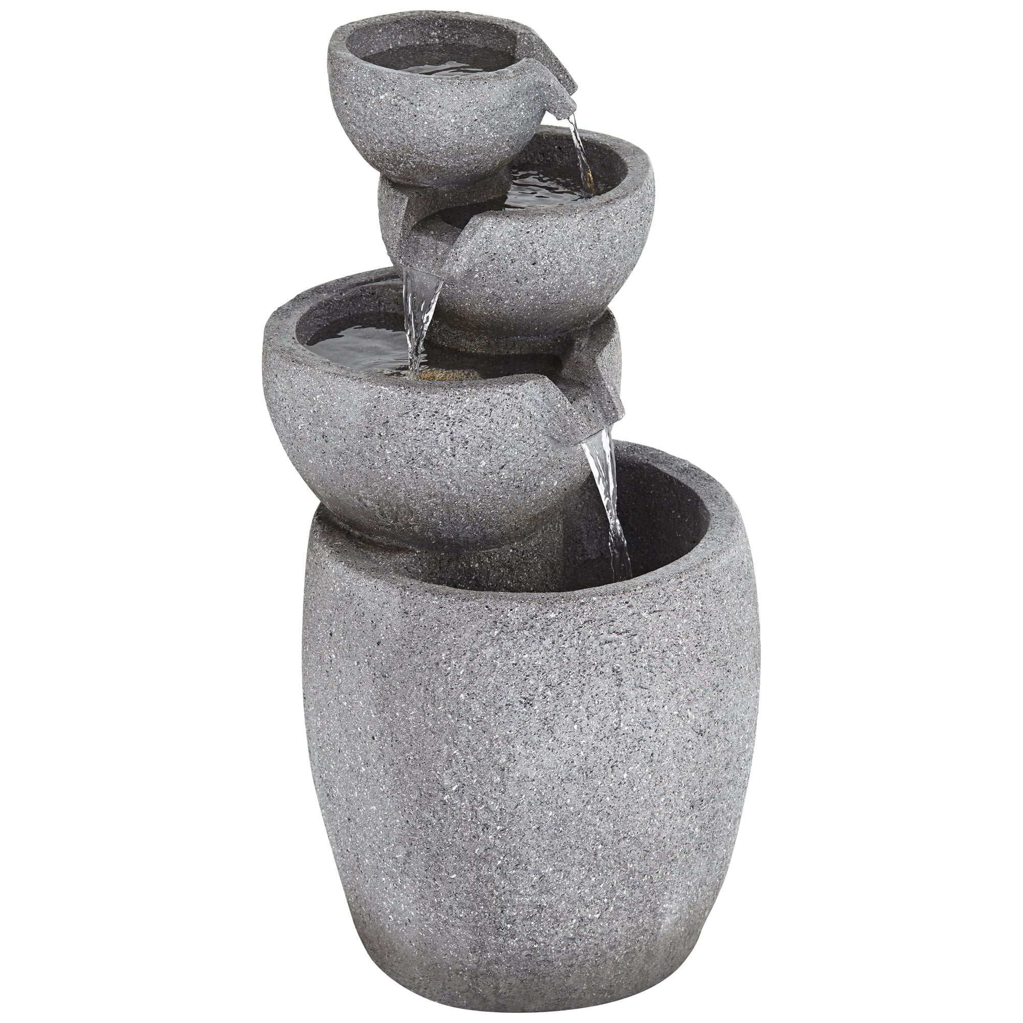 Four Bowls 32" High Large Zen Modern Indoor Outdoor Decor Gray Faux Stone Floor Fountain Light LED Cascading