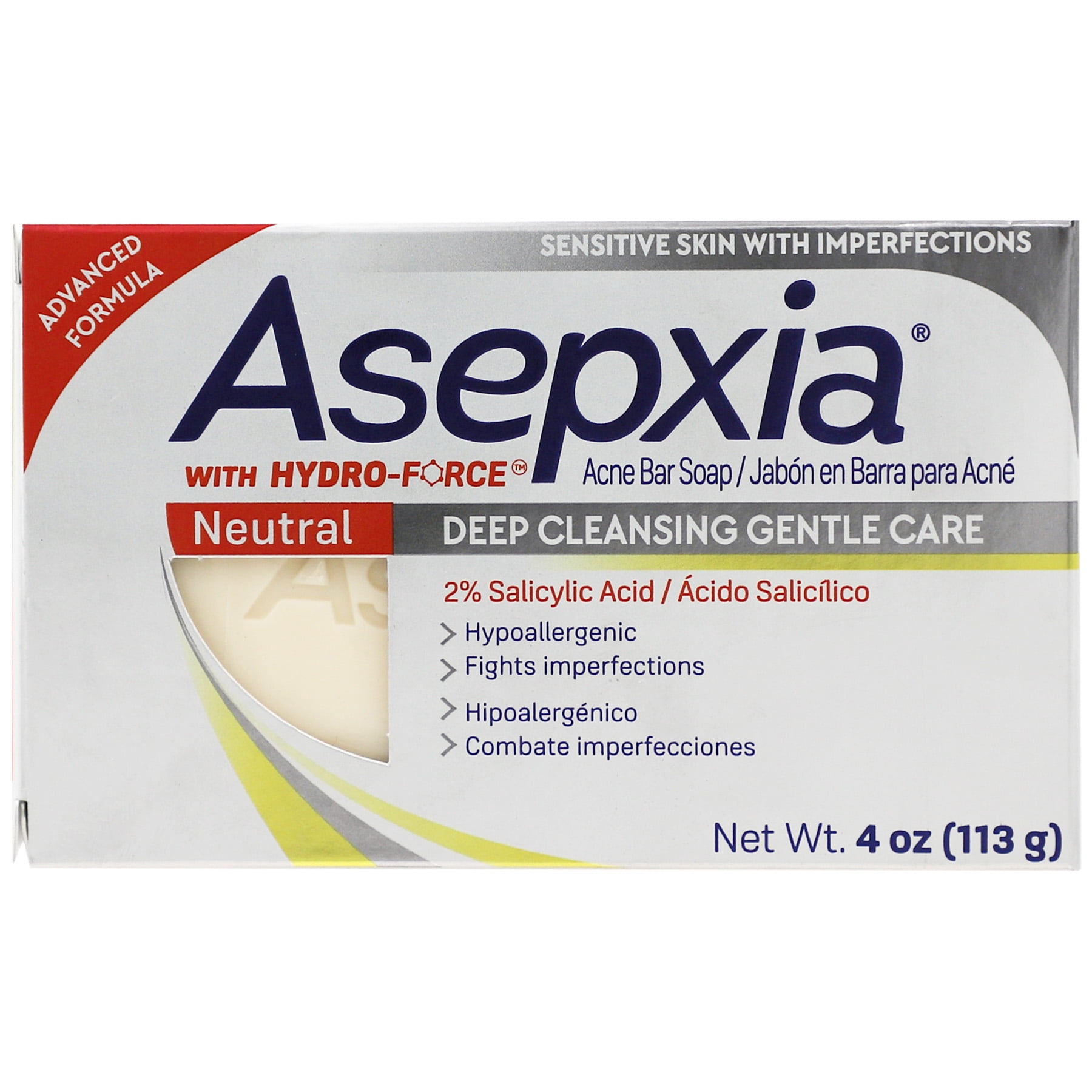Asepxia Cleansing Bar Soap Neutral, Gentle, Soft, Eliminates Dust and Impurities, Helps Fight Acne, Cleansing Bar Soap, 4 Oz