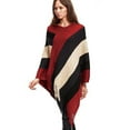 thumbnail image 4 of Femmes Splice Rayé Poncho avec Pompons Tricoté Châle Écharpe Frangée Wraps Pashminas Pull Cape Cadeaux pour les Femmes, 4 of 5