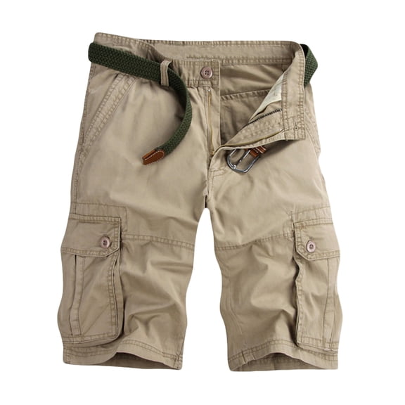 Cotton Long Cargo Shorts for Men Multi-Pocket Button Zipper Tactical Shorts Casual Work Outdoors Khaki S