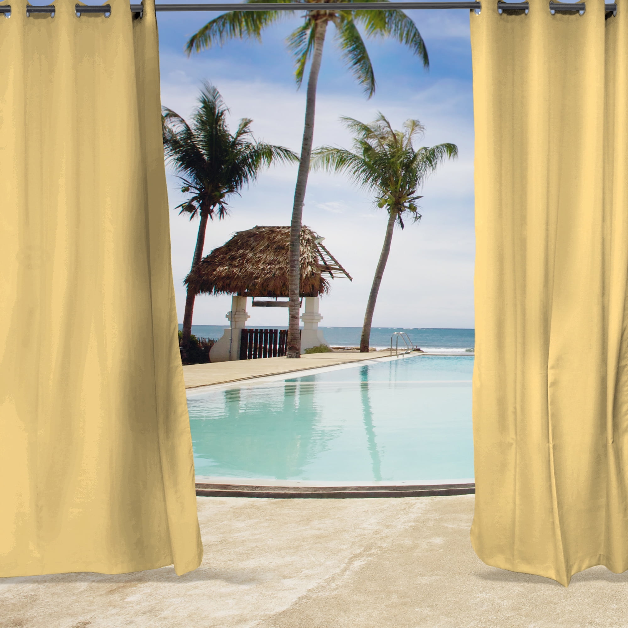 Jordan Manufacturing 54" x 96" Canary Yellow Solid Grommet Semi-sheer Outdoor Curtain Panel (2 Pack)