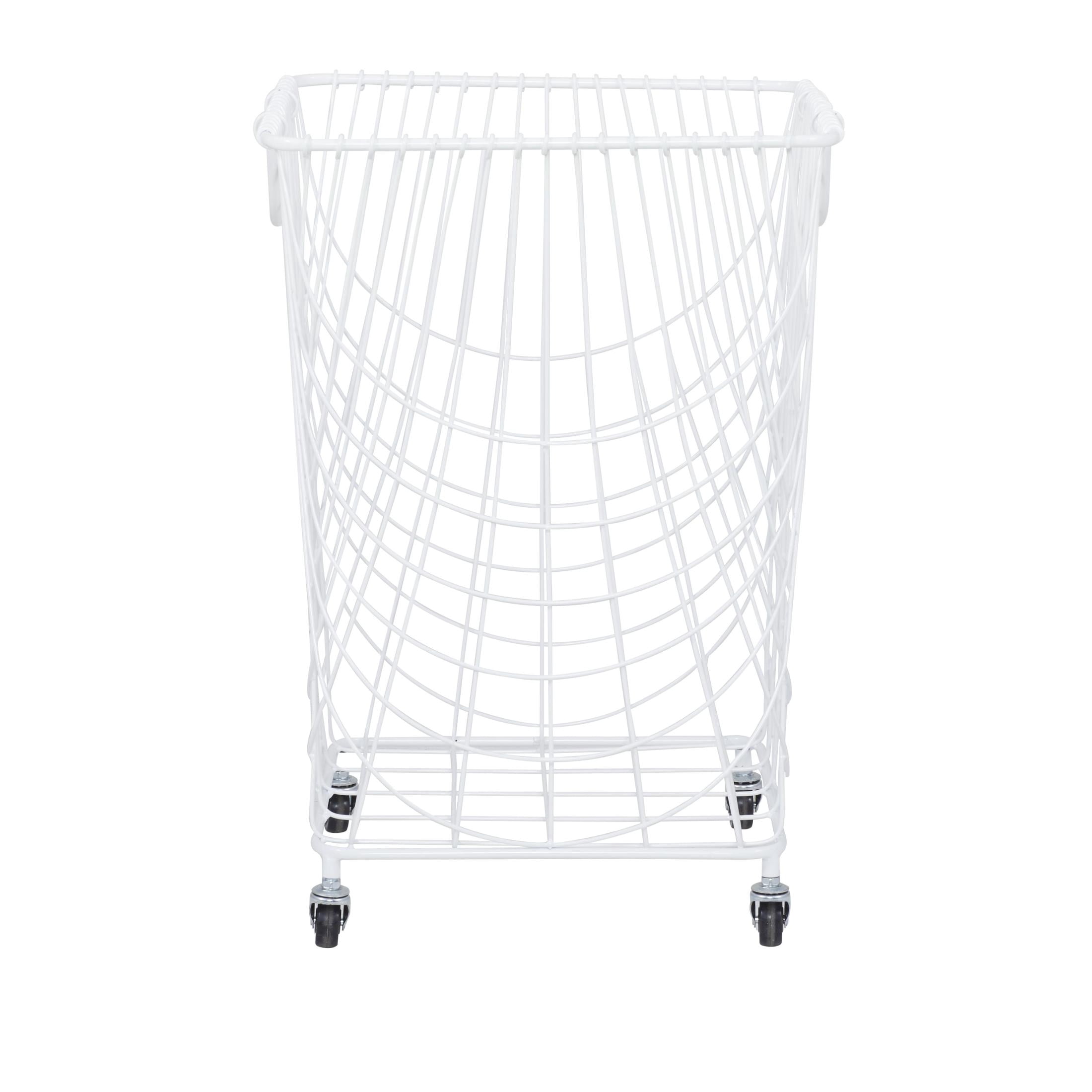 DecMode Industrial White Metal Rolling Laundry Basket, 17"W x 24"H
