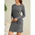 thumbnail image 3 of Fancyglim Long Sleeve Dress for Women Crewneck Buttons Side Knitted Tunic Sweater Mini Dresses with Pocket Gray XL, 3 of 6