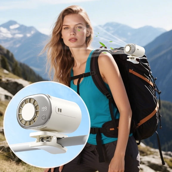 VVQ Mini Clip On Fan 360 Rotatable, Portable Neck Fan with Lanyard 2000mAh USB Rechargeable, 199 Adjustable LED Display Personal Fan for Desk Stroller Camping, White