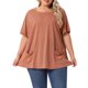 thumbnail image 1 of Blusa casual de mujer de talla grande Agnes Orinda, con cuello redondo, manga corta, color rojo ladrillo, con bolsillos, talla 4X, 1 of 6