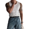 thumbnail image 2 of Men'S Ribbed Knit Form-Fitting Workout Wide Shoulder Tank Top White XXL, 2 of 8