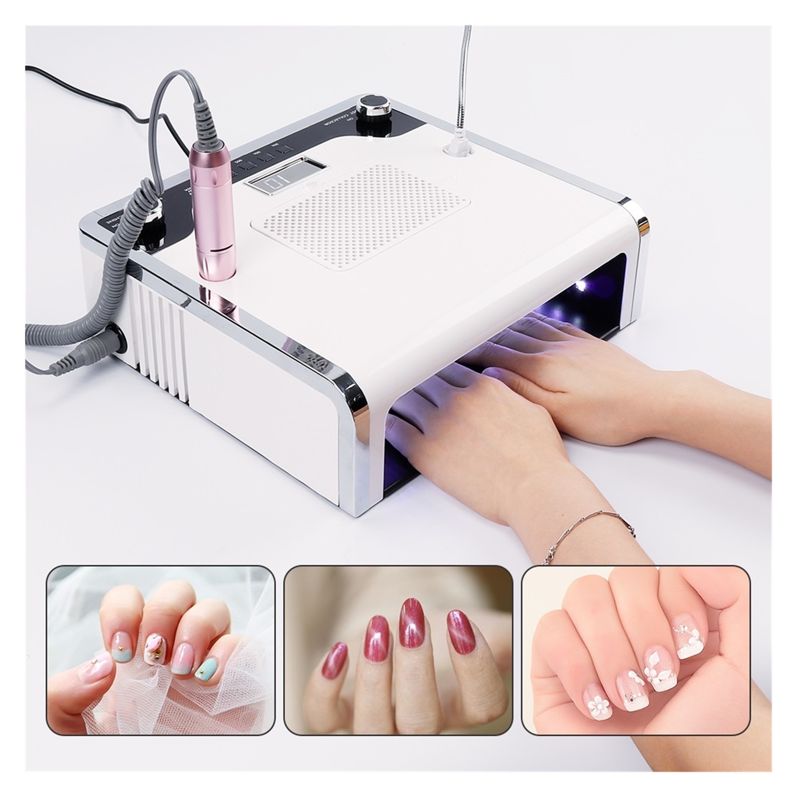 3 IN 1 Nail Machine Set With 108W LED Lamp Nails Dryer And Powerful Vacuum Cleaner & Electric Nail Drill Manicure Machine