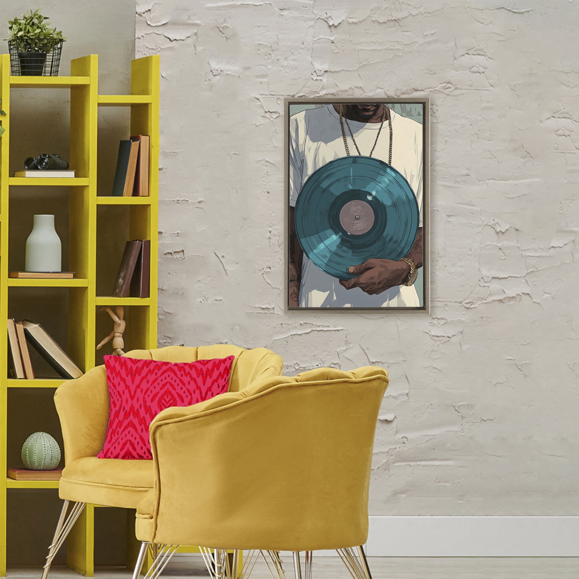Stupell Industries Musician & Blue Music Record Brown Framed Floater Canvas Wall Art, design by Franklyn Gregory