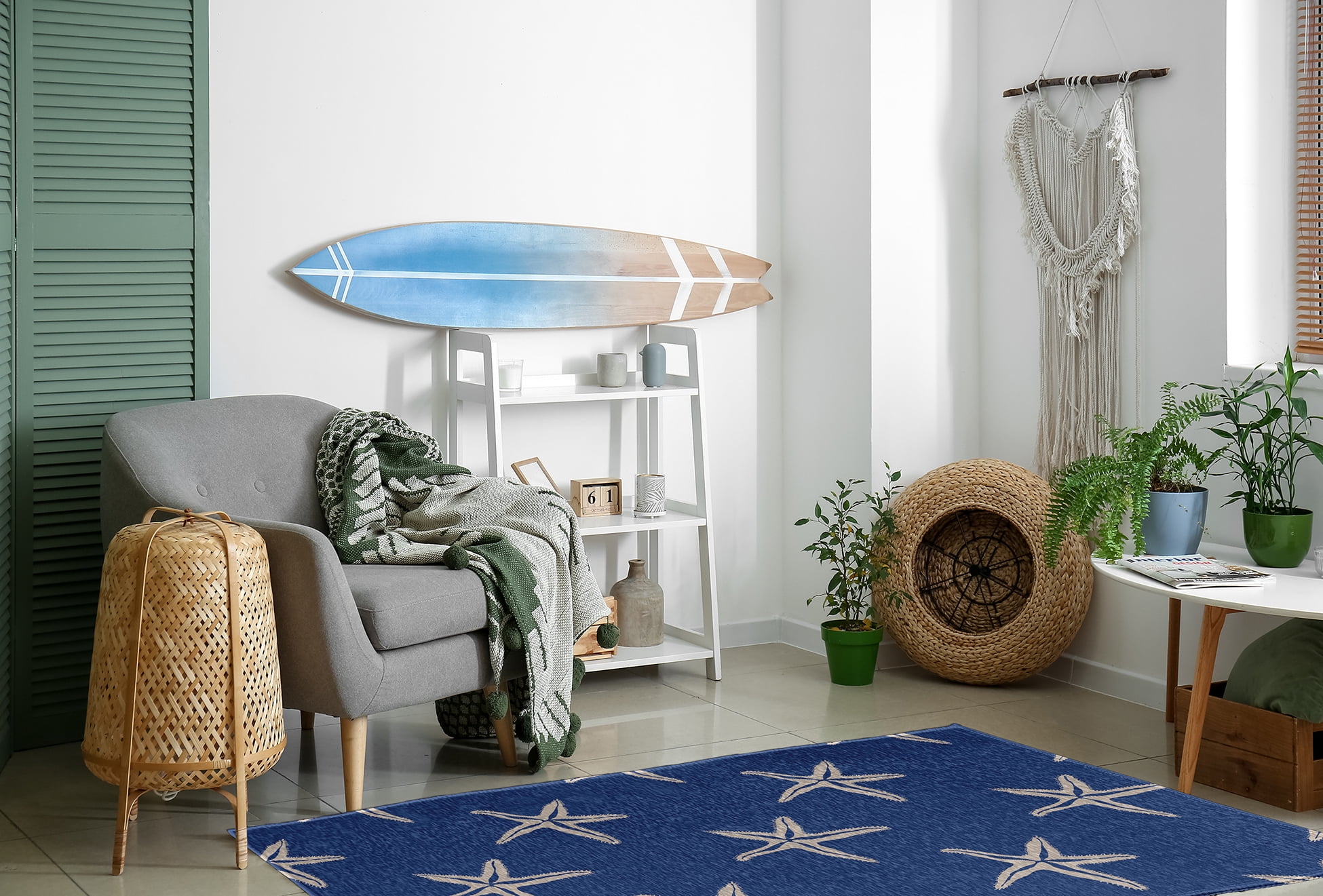 4' x 6' Simply Daisy Starfish Beach Style Chenille Area Rug, Nautical Navy